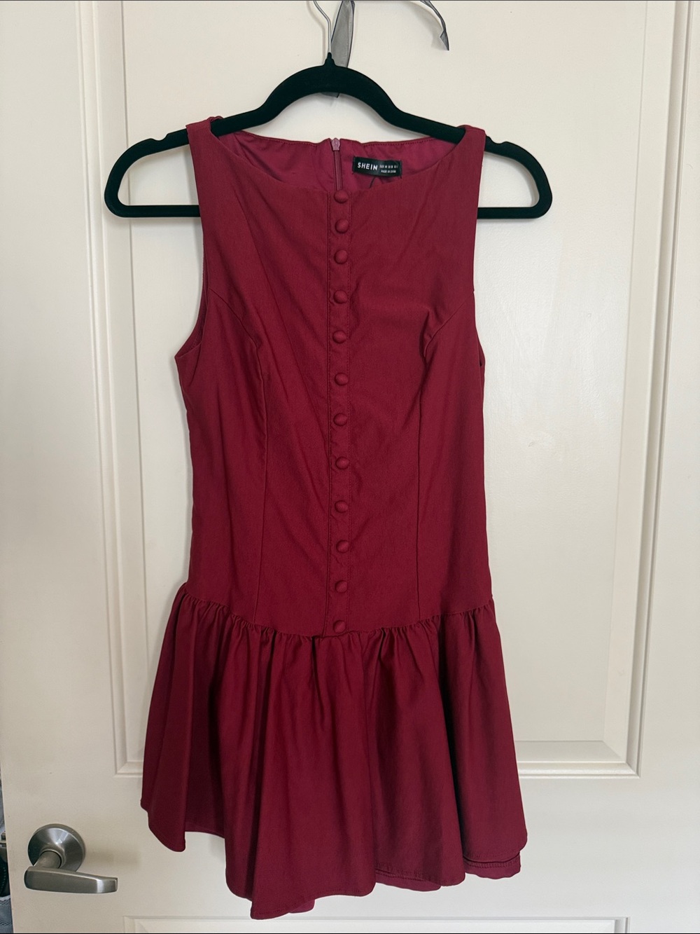 Burgundy Button Front Sleeveless Drop Waist Dress
